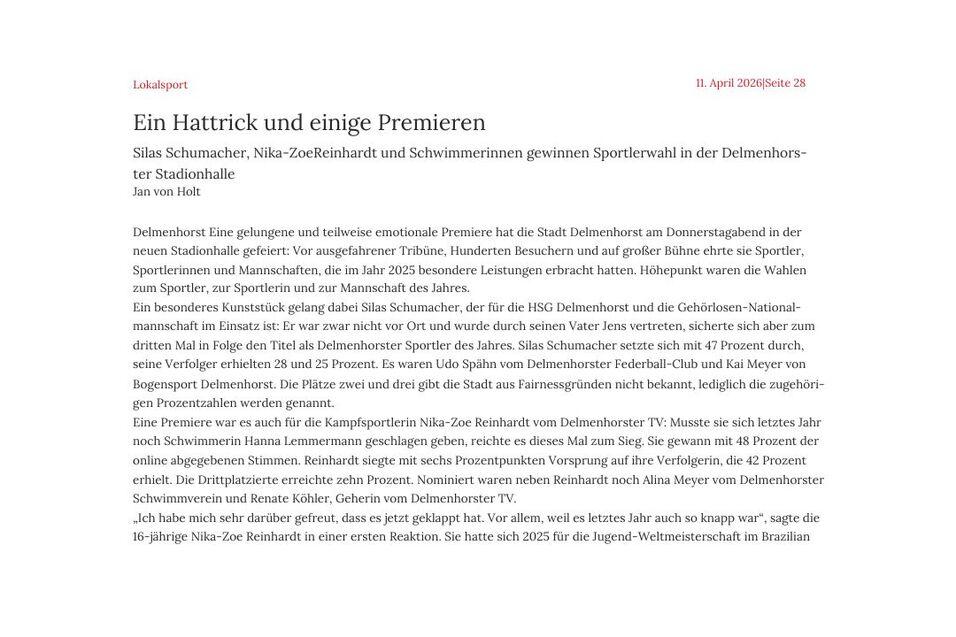 Pressebericht DK - Sportlerherung 2026orst